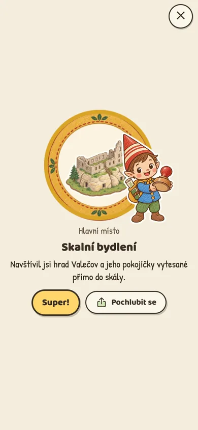 Odznak Skalní bydlení za návštěvu hradu Valečov